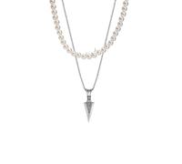 SDFXCDR mens chain necklace Rock Punk Arrowhead Primal Necklaces for Men Tribal Spearhead Surf Jewelry with 8MM Simulated Pearl Chain Collar teachers gifts