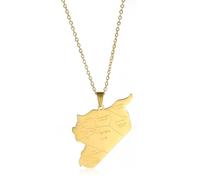 SDFXCDR mens chain necklace Syrian Map Pendant Necklace For Women Men Country Geography Chain Gold Color Jewelry Friend Gift teachers gifts