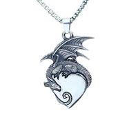 SDFXCDR mens necklace 2024 New 3D Dragon With Heart Pendant Necklace Metal Pearl Chain Jewelry Man Women Couple Gift Punk Rock Animal Accessories teachers gifts