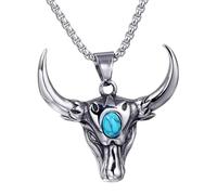 SDFXCDR mens necklace Domineering Nordic Turquoise Bull Head Animal Pendant Necklace Men 's Biker Punk Trend Jewelry teachers gifts