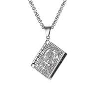 SDFXCDR mens necklace Fashion Classic Vintage Bible Cross Pendant Engraved Bible Book Men Ladies Christian Prayer Necklace Amulet Gift teachers gifts