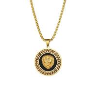 SDFXCDR mens necklace Hip Hop Gold Color 3D Round Lion Head Pendant Chain Medal Necklace Men Women Rock Rapper Jewelry Gifts teachers gifts