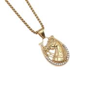 SDFXCDR mens necklace Hip Hop Ice Out Golden Horse Head Pendant Horseshoe Necklace for Men Personality Charm Fashion Rock Party Jewelry teachers gifts