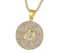 SDFXCDR mens necklace Hip Hop Iced Out Allah Pendant Necklace Islam Muslim Arabic Calligraphy Gold Color Prayer Jewelry For Men Women teachers gifts