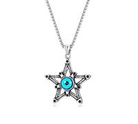 SDFXCDR men's necklace，Punk Men's Blue Devil Eye Hexagram 6 Point Star of David Pendant Necklace Chain