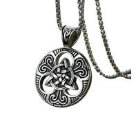 SDFXCDR men's necklace，Retro Punk Men Irish Celtics Trinity Love Knot Round Triquetra Pendant Necklace Vintage Male Jewelry 24 inch