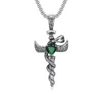 SDFXCDR mens necklace Vintage Gothic Snake Wing Cross Pendant Necklace for Men Red/Green Stone Snake Sword Jewelry Gift teachers gifts