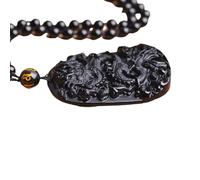 SDFXCDR mens necklace Vintage Natural Obsidian Dragon Pendant Necklace Zodiac Dragon Engraved Chinese Mascot Amulet for Men Women Lucky Necklace teachers gifts