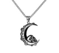SDFXCDR men's necklace，Vintage Personalized Trend Dominant Hip Hop Necklace Crescent Skeleton Ghost Head Men's Pendant