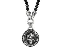 SDFXCDR mens necklace Vintage Punk Skull Pendant Necklace For Men 50cm Long Black Rosary Beads Necklaces Domineering Choker Jewelry teachers gifts
