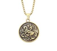 SDFXCDR mens necklace Vintage Saint George Slay Dragon Pendant Necklace For Men Women Fashion Round Amulet Jewelry Gift teachers gifts