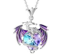 SDFXCDR Men's necklace women Fantasy Design Colorful Crystal Dragon Pendant Necklace for Women Blue Purple Dragon Necklace Cute Dragon AnimalJewelry Gift