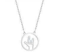 SDFXCDR Men's necklace women Hand Gestures Necklace I Love You Palm Sign Language Necklace Simple American Rock Necklaces Jewelry