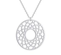 SDFXCDR Men's necklace women Laser Cut Round Pendant Necklace Fish Scale Hallow Pendant Choker Chain Hallow Disc Charm Necklaces
