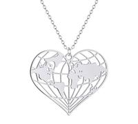 SDFXCDR Men's necklace women Origami Earth Necklace Heart Pendant World Map Necklace World Pendant Travel Choker Chain Earth Jewelry Planet Gifts