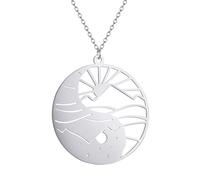 SDFXCDR Men's necklace women Round Yin And Yang Pendant Necklace For Women Jewelry Sun Mountain Wave Necklace