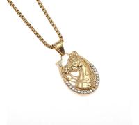 SDFXCDR men's necklaces Exquisite Ice Crystal Zircon Horse Head Animal Horseshoe Necklace Men and Women Hip-Hop Trend Casual Party Jewelry Gift thankyou teacher gifts