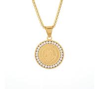 SDFXCDR men's necklaces Hip Hop Iced Out San Benito San Benito Holy Medal Pendant Necklace Religious Amulet Jewelry for Men and Women thankyou teacher gifts