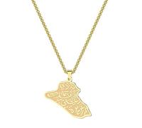 SDFXCDR men's necklaces Iraq Map Pendant Necklace Women Men Iraq Map Frame with Arabic Famous Poem Verse Charm Irish Jewelry thankyou teacher gifts