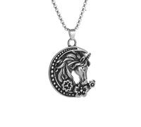 SDFXCDR men's necklaces Vintage Moon Horse Head Unicorn Pendant Necklace for Men and Women Fashion Lucky Amulet Jewelry Gift thankyou teacher gifts