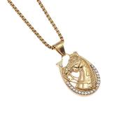 SDFXCDR necklace men Hip Hop Shiny Ice Crystal Zirconia Horse Head Pendant Necklace for Men and Women Fashion Zodiac Rock Party Jewelry graduation gifts