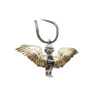 SDFXCDR necklace men Lovely fashion classic vintage gold color wings silver cherub necklace lucky guardian angel amulet for men and women graduation gifts