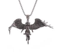 SDFXCDR necklace men Personality Delicate Mythical Character Lucifer Black Winged Angel Pendant Necklace for Men Women Pagan Vintage Gothic Jewelry graduation gifts