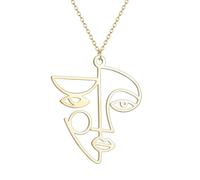 SDFXCDR necklace men Picasso Abstract Face Necklace Hollow Cubist Face Pendant Necklace For Women Chain Modern Art Geometric Jewelry graduation gifts