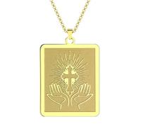 SDFXCDR necklace men Square Praying Hands Cross Necklace Men Women Religious Jewelry Christian Pendant Necklace graduation gifts