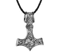 SDFXCDR necklace men Viking Celtic Knot Thor's Hammer Mjolnir Pendant Necklace for Men Women Slavic Pagan Charm Black Leather Chain Amulet graduation gifts