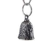SDFXCDR necklace men Vintage Prayer Angel Wings Motorcycle Bell Pendant Necklace Mens Biker Rock Party Exorcism Amulet Jewelry graduation gifts