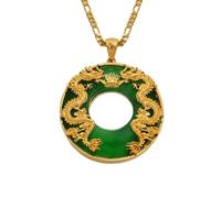 SDFXCDR personalised necklace，Auspicious Dragon Pendant Necklace Women Men Jewelry Chinese Style Artificial Green Stone Good Luck Happiness gift