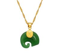 SDFXCDR personalised necklace,Chinese Elements FU and Elephant Pendant Necklace White/Green Stone Protective Talisman Jewelry Chinese style gift