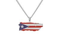 SDFXCDR personalised necklace，Enamel Puerto Rico Map Flag Pendant Necklaces Gold/Silver Color Fashion Heart Jewelry For Men Women Gift
