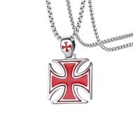SDFXCDR personalised necklace，Men Necklace Red Iron Cross Knight Kinghts Templar Pendant Crusader Male Jewelry gift