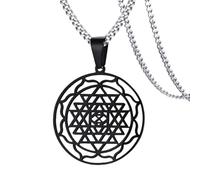 SDFXCDR personalised necklace，Men Sri Yantra Mandala Pendant Necklace in Black Lucky Charm Blessed Energized Spiritual Jewelry 24 inch gift