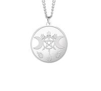 SDFXCDR personalised necklace，Wicca Triple Moon Goddess Pagan Necklace Pentagram Fire Trident Round Pendant Necklaces Vintage Witchcraft Charm Jewelry gift