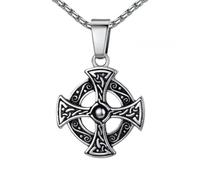 SDFXCDR Retro Celtic Knot Pattern Disc Cross Pendant Necklace for Men Gothic Punk Trend Street Jewelry Gift
