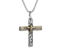 SDFXCDR Retro Tang Grass Pattern Cross Green Zircon Flying Eagle Pendant Necklace for Men Women Good Luck Amulet Jewelry Gift