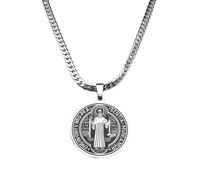 SDFXCDR San Benito Exorcist Pendant Necklace for Women Men Christian Saint Benedict Religious Amulet Chain Jewelry