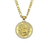 SDFXCDR ST.Christopher Protect Us Medal Rhinestones Necklace Saint Christopher Gold Color Christian Man Chain Jewelry