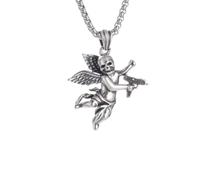 SDFXCDR Vintage Goth Devil Skull Angel Holding Machine Gun Pendant Necklace for Men Hip Hop Rock Trend Jewelry Gift
