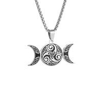 SDFXCDR Witch Triple Moon Protection Spiral Pendant Necklace for Men Women Pagan Trinity Celtic Knot Necklace Jewelry
