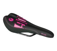 SDG Fly Junior Steel Rail Saddle - Black with Pink Accents - Kids MTB & BMX Bike Seat with Compact Profile, Soft Foam & Durable Youth-Specific Design
