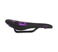 SDG Fly Junior Steel Rail Saddle - Black with Purple Accents - Youth MTB & BMX Seat with Compact Shape, Soft Padding & Robust Steel Rails