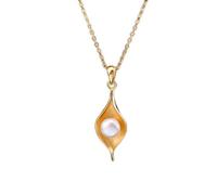 SDGBCXD, 925 Sterling Silver 18k Gold Freshwater Pearls Leaf Dew Pendant Necklace For Women Exquisite Necklace,Necklaces