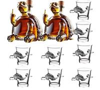 SDGBCXD Decanter， 350ML Middle Finger Turtle Statue, Beautiful Engraving Glass Wine Carafe Bottles Ornaments(2pcs decanters+8Cups)