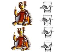 SDGBCXD Decanter， 350ML Middle Finger Turtle Statue, Beautiful Engraving Glass Wine Carafe Bottles Ornaments(2pcs decanters+4Cups)