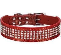 SDGBCXD Hundhalsband， Cute Diamond Dog Collar Wide Leather Sparkling Rhinestones Collars For Medium Large Dogs French Bulldog(Red,XL)
