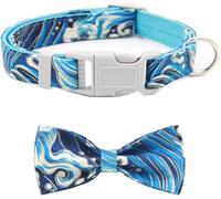 SDGBCXD Hundhalsband， Floral Dog Collar With Removable Bow Tie Cute Personalized Collars Puppy For Small And Medium Boy Girl Dogs Pet Gifts(Blue Set,L)